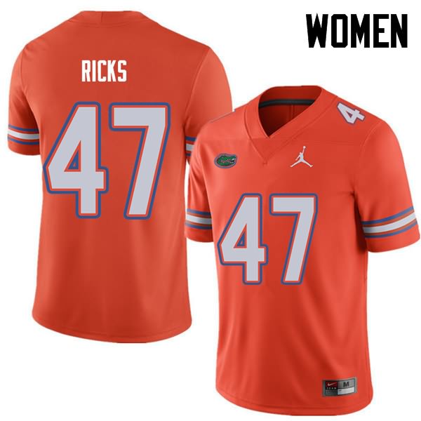 NCAA Florida Gators Isaac Ricks Women's #47 Jordan Brand Orange Stitched Authentic College Football Jersey LHF5864NC